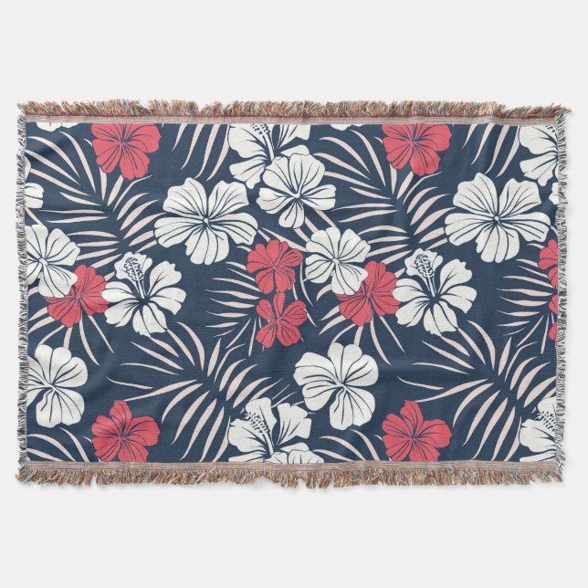 Tropical Pink and Navy Floral Throw Blanket (Front)
