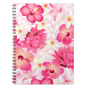 Tropical pink and white flowers notebook