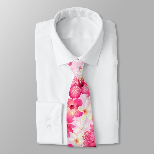 Tropical pink and white flowers tie (Tied)