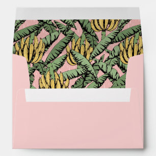 Tropical Pink and Yellow Bananas and Green Leaves Envelope