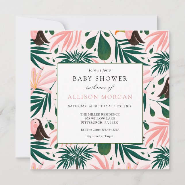 Tropical Pink Baby Shower Invitation (Front)