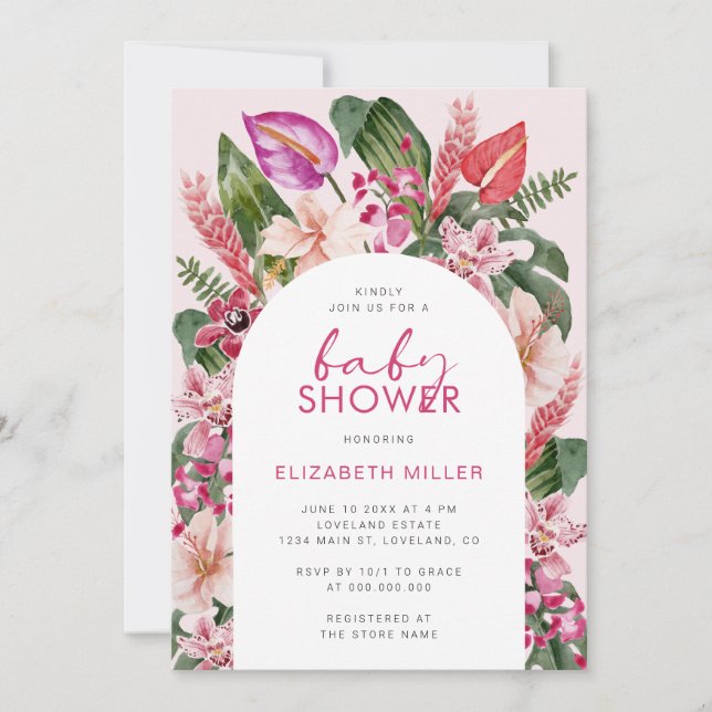 Tropical Pink Baby Shower Invitation (Front)