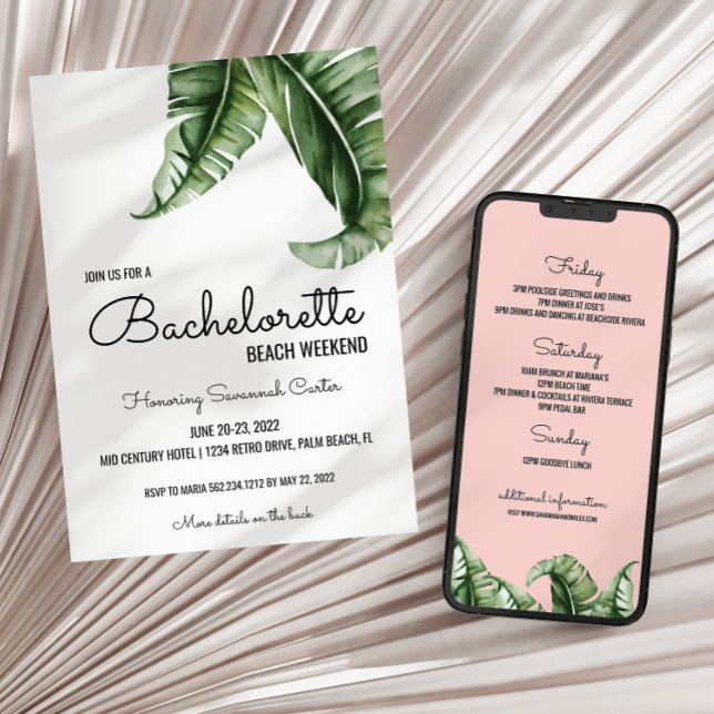 Tropical PInk Bachelorette Invitation + Itinerary (Creator Uploaded)
