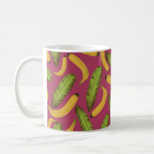 Tropical Pink Banana Leaf Pattern Coffee Mug