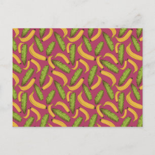 Tropical Pink Banana Leaf Pattern Postcard
