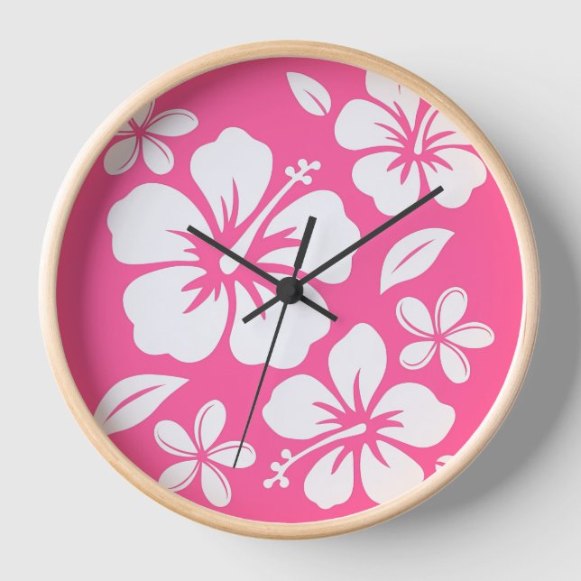 Tropical Pink Beach Flowers Clock (Front)