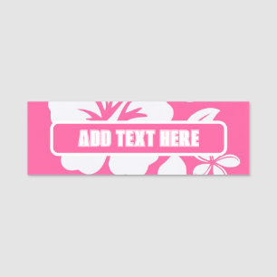 Tropical Pink Beach Flowers Name Tag