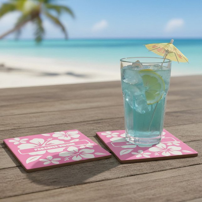 Tropical Pink Beach Flowers Stone Coaster (Tropical Pink Beach Coasters)