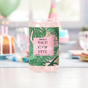 Tropical Pink Beach Palm Bachelorette Party  Can Glass