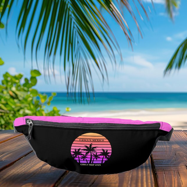 Tropical Pink Black Palm Trees Custom Girls Trip Bum Bags (Creator Uploaded)