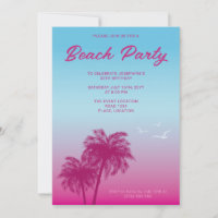 Tropical Pink Blue Beach Party Palm Trees Birthday