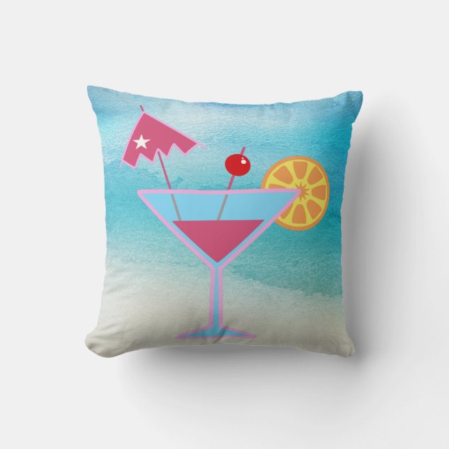 Tropical Pink & Blue Cocktail Abstract Sea Cushion (Front)