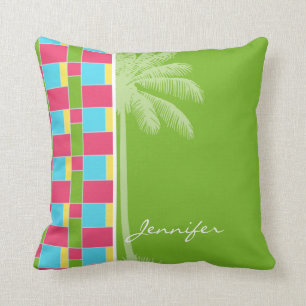 Tropical Pink, Blue, Green, & Yellow Cushion