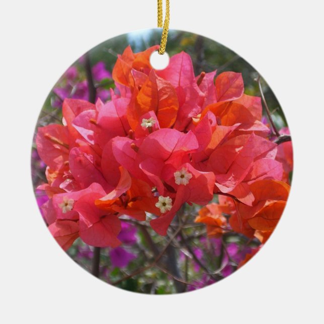 Tropical Pink Bougainvillea Island Floral Ceramic Tree Decoration (Front)