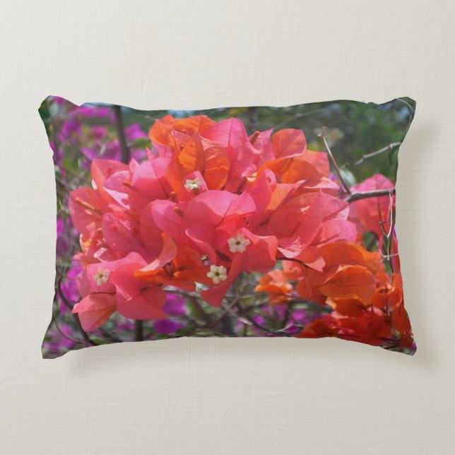 Tropical Pink Bougainvillea Island Floral Decorative Cushion (Front)