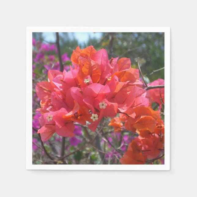 Tropical Pink Bougainvillea Island Floral Napkin (Front)