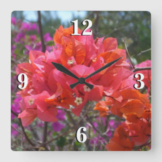 Tropical Pink Bougainvillea Island Floral Square Wall Clock