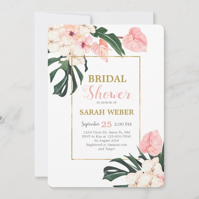 Tropical pink Bridal Shower invitation (Front)