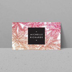 Tropical Pink/Bronze Glitter Palms Business Card