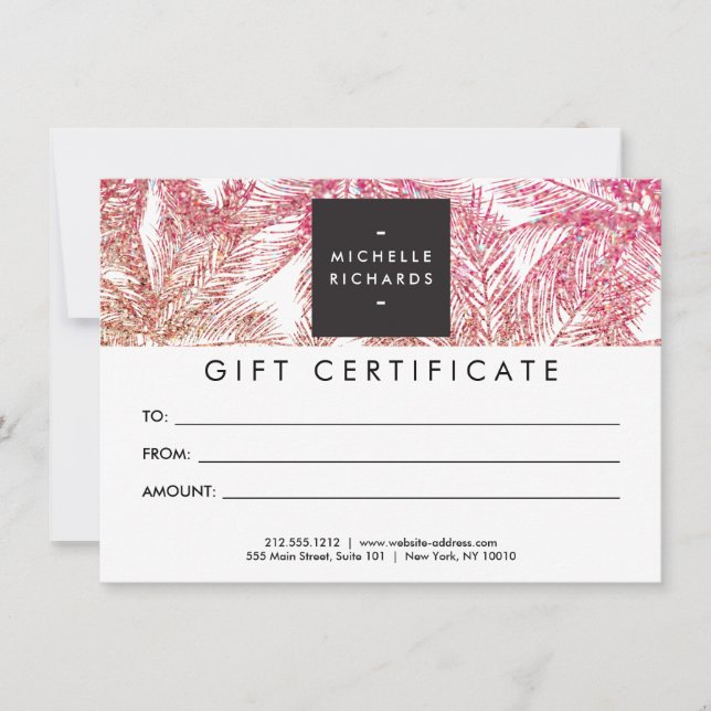 Tropical Pink/Bronze Glitter Palms Gift Card (Front)
