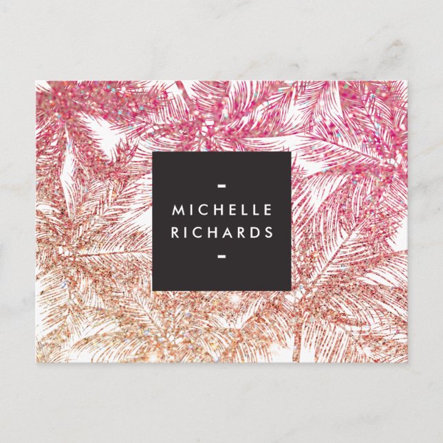 Tropical Pink/Bronze Glitter Palms Postcard (Front)