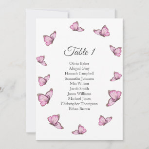 Tropical pink butterflies. Wedding Seating charts Invitation