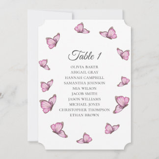 Tropical pink butterflies. Wedding Seating charts Invitation