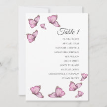 Tropical pink butterflies. Wedding Seating charts