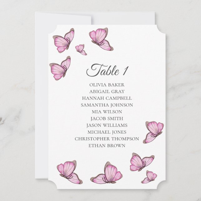 Tropical pink butterflies. Wedding Seating charts Invitation (Front)