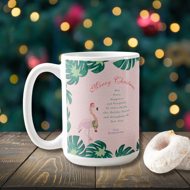 Tropical Pink Christmas Flamingo Santa Hat Baubles Coffee Mug (Creator Uploaded)