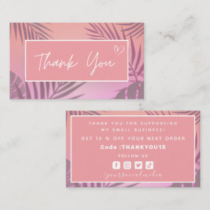 Tropical Pink Exotic Thank You Order Discount Code Business Card
