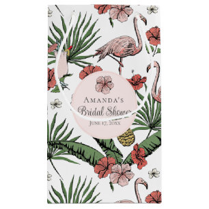 Tropical Pink Flamingo and Hibiscus Bridal Shower Small Gift Bag