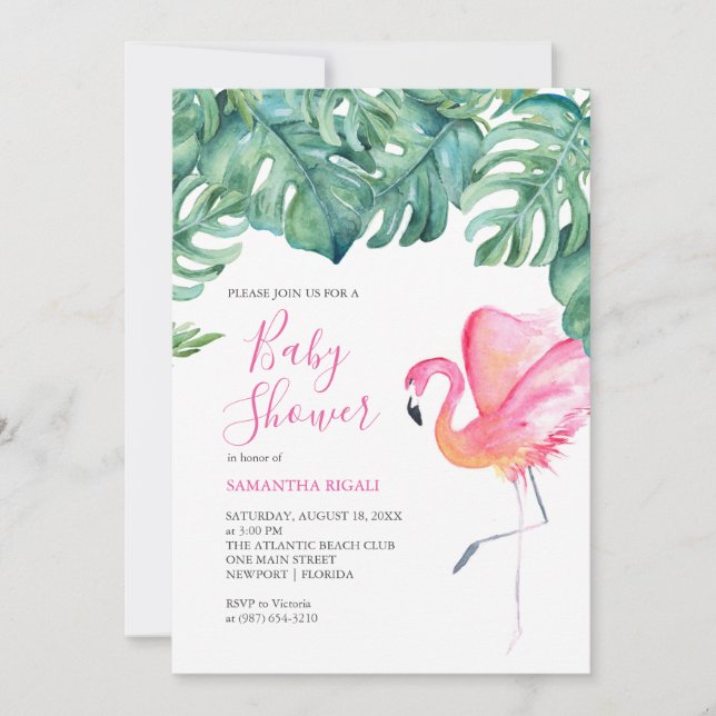 Tropical Pink Flamingo Baby Shower, (Front)