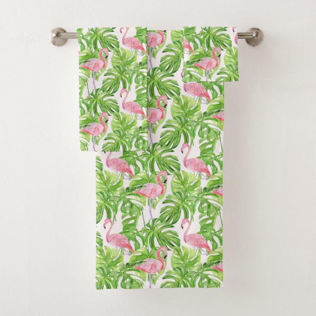 Tropical Pink Flamingo Bath Towel Set (Insitu)