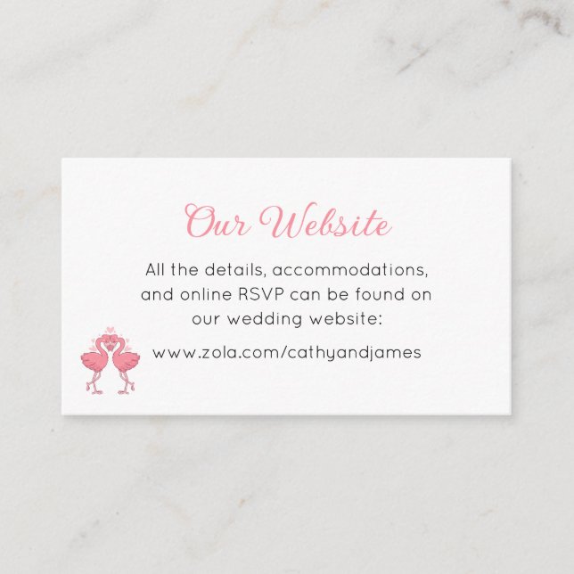 Tropical Pink Flamingo Beach Luau Wedding Website Enclosure Card (Front)