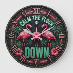 Tropical Pink Flamingo Beach Summer Home Large Clock