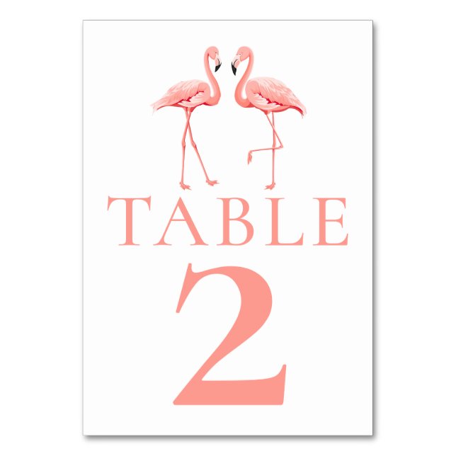 Tropical Pink Flamingo Beach Wedding Bridal Shower Table Number (Front)