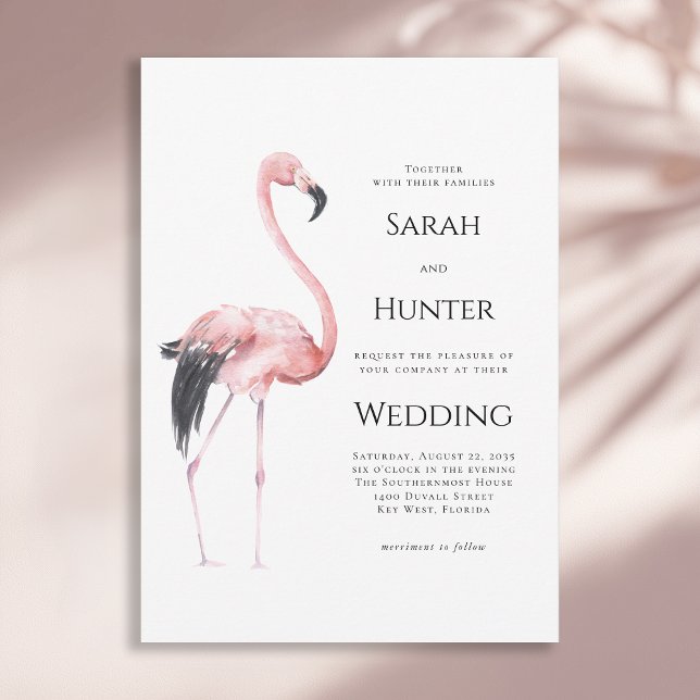 Tropical Pink Flamingo Beach Wedding Invitation (Available in both printed and instant download digital formats.)