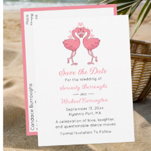 Tropical Pink Flamingo Beach Wedding Save the Date Postcard