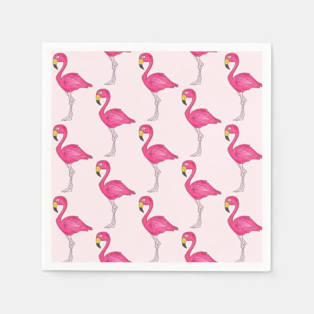 Tropical Pink Flamingo Bird Napkins (Front)
