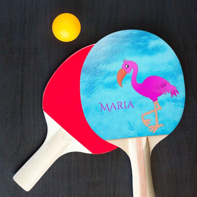 Tropical pink flamingo blue sea monogram ping pong paddle (Creator Uploaded)