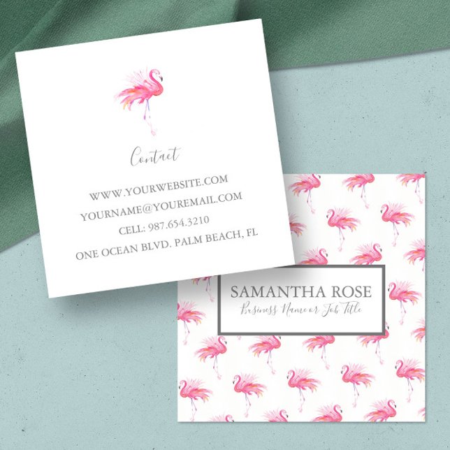 Tropical Pink Flamingo Business Card (Pink flamingo business cards tropical pink watercolor art by Victoria Grigaliunas Do Tell A Belle)