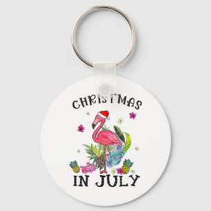 Tropical Pink Flamingo Christmas In July Summer Key Ring