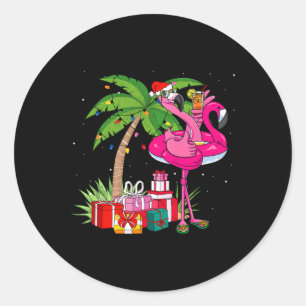 Tropical Pink Flamingo Christmas In July Summer Pa Classic Round Sticker