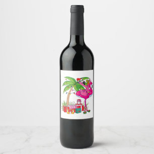 Tropical Pink Flamingo Christmas In July Summer Pa Wine Label
