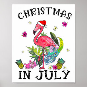 Tropical Pink Flamingo Christmas In July Summer  Poster