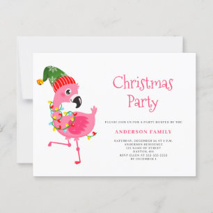 Tropical Pink Flamingo Christmas Party Invitation Postcard