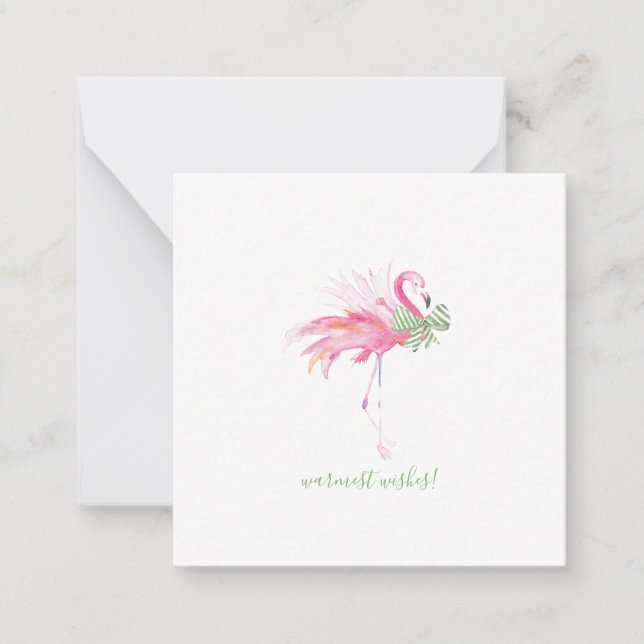 Tropical Pink Flamingo Christmas Watercolor Card (Front)