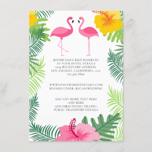 Tropical Pink Flamingo Colourful Wedding Details Enclosure Card