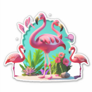 Tropical Pink Flamingo Floral Birthday Party Stick